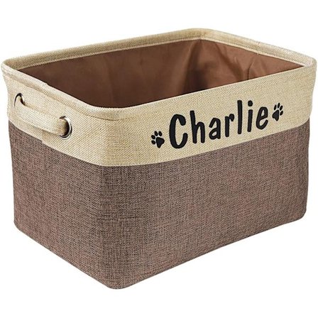 Sammenklappelig opbevaringskurv til hundelegetøj med personligt navn - Rektangel