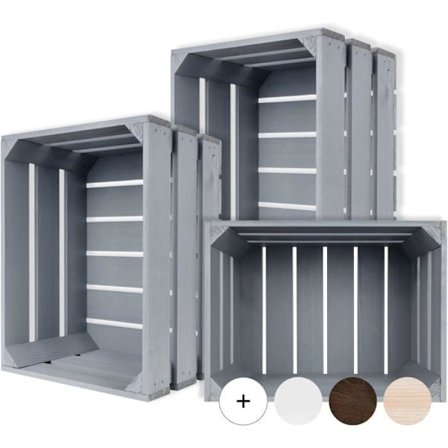 Creative Deco Sæt af 3 Kasser i Træ Grå | 40 x 30 x 23 cm | Opbevaringskasse i Træ | Vintage Trækasse til Opbevaring