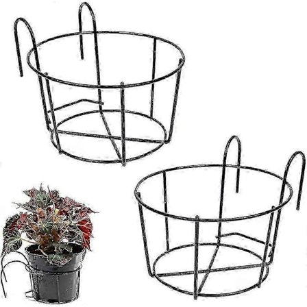 2 Stykker Rækværk Plantekasser Blomsterpotte, Hængende Blomsterpotteholder, Rund Blomsterpotte Have Jernhvid