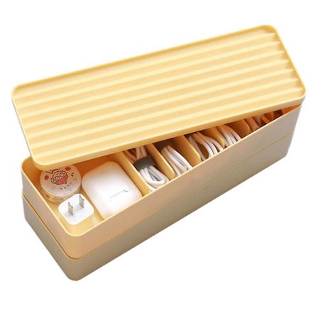 Plastkabelarrangörbox med fack, skrivbordstillbehör förvaringslåda med lock och kabelband, dubbeldäck