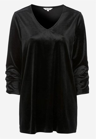 Cellbes of Sweden - Sammetstunika med rynkad ärmdetalj - svart / enfärgad - för damer - 50/52