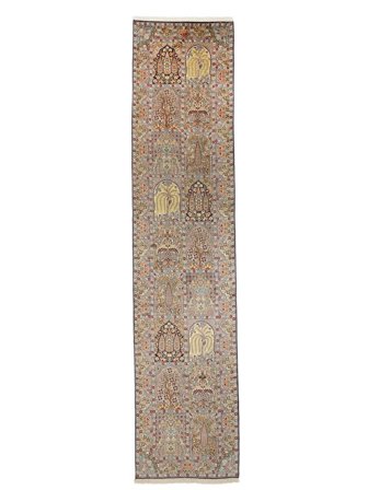 Kashmir Pure Silk Rug 81X362 Runner Brown/Orange Silk, India