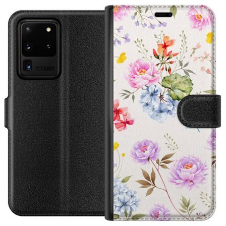 Kompatibel Tegnebogsetui til Samsung Samsung Galaxy S20 Ultra Blomstret mønster med håndmalede blomster, sommerfugle og insekter i romantisk skandin