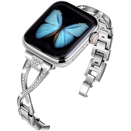 Armband till Apple Watch 38mm/40mm/41mm - Bling Metallarmband Elegant Snygg Söt Rem Silver