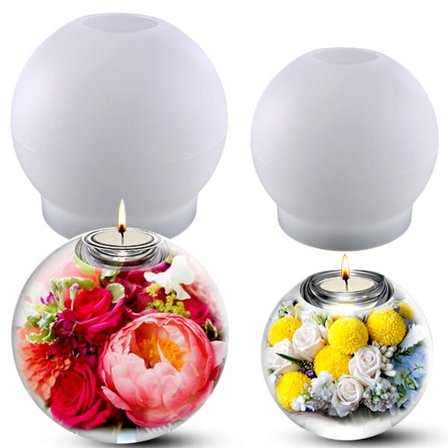 2 stk. Tealight Lysestage Resinforme, Store & Små Kugle Silikoneforme til DIY Krystalkugle Epoxy Støbning, Rund Lysestage