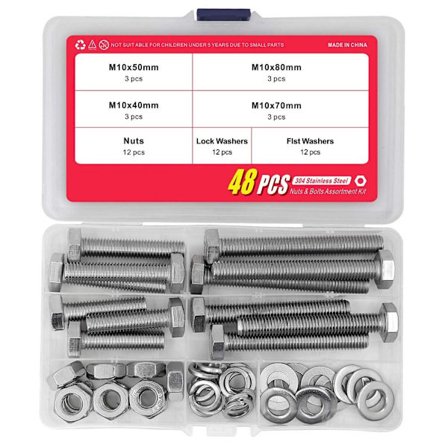 48 stk. M10 Bolte og møtrikker Skruer Møtrikker Sortimentssæt