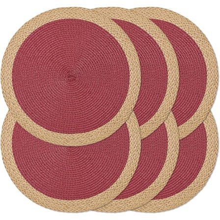 Runda Flätade Bordstabletter Set om 6, 38 cm, Tvättbara Värmebeständiga för Matbord, Halkfria Bordstabletter Inomhus Utomhus (R