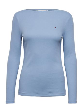 Slim 2X2 Rib Slash-Nk Top Ls Langærmet T-shirt Blå Tommy Hilfiger