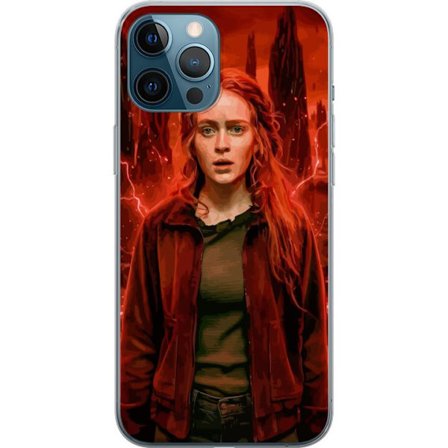 Kompatibelt Mobilskal till Apple Apple iPhone 12 Pro Max Porträtt av en ung kvinna med rött hår i en apokalyptisk landskap, röda blixtar och mörk