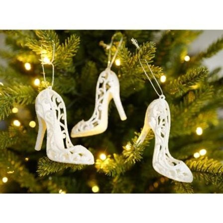 15 vita ängel högklackade skor, ängel högklackade skor, julgran dekorerade högklackade skor (vita)