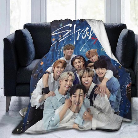 Stray Kids Tæppe Super Blødt Stray Flannel Kast Hyunjin Bangchan Felix Tæppe Børn Kompatibelt med Seng Sofa Kontor Knæpude, Seng c-DS15089