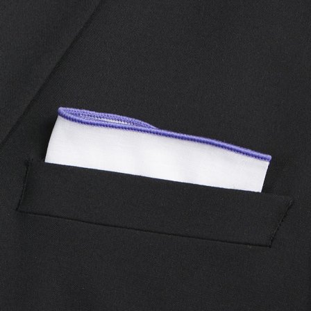 White Pocket Square with Lavender Edges for Men - Solid Colour Pocket Squares