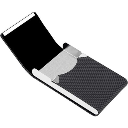 Visitkortshållare i metall och syntetiskt läder med magnet, ZQKLA
