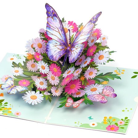 Pop Up Kort Blomster, Tusindfryd og Sommerfugle 3D Pop Up Lykønskningskort med Kuvert Udsøgt Overraskelse Fødselsdagskort Gave til Mor Kæreste 