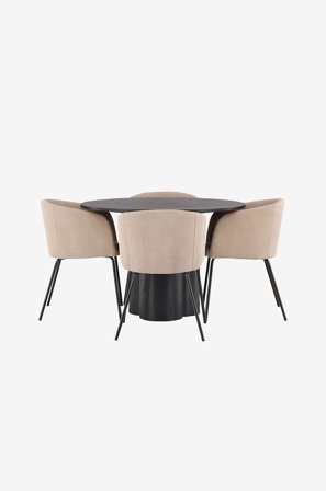 Venture Home - Spisegruppe Olivia med 4 stk spisestoler Berit - Svart - Spisegruppe 4 personer - Fra Homeroom