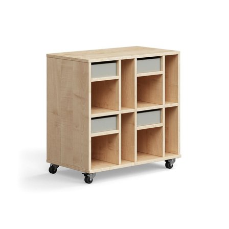 Student storage CASPER, 4 drawers, 8 compartments, birch, grey