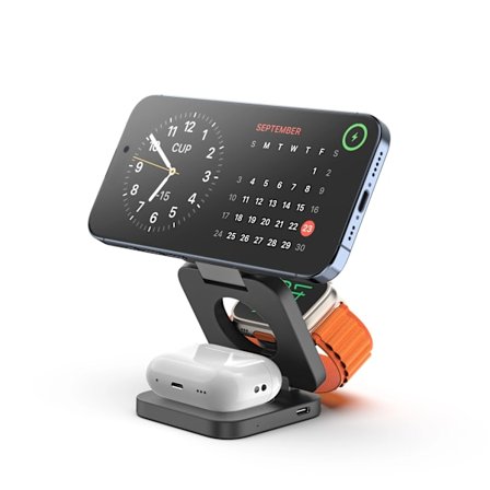 3 In 1 taitettava magneettinen langaton laturi teline iPhone 15 14 13 12 Pro/Max/Plus, AirPods 3/2/Pro, iWatch lataus