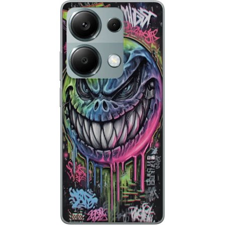 Yhteensopiva Puhelinkuori Xiaomi Redmi Note 13 Pro 4G Värikäs graffitipiirros pahansuipasti hymyilevästä hirviökasvoista, jossa valuvat neonvärit