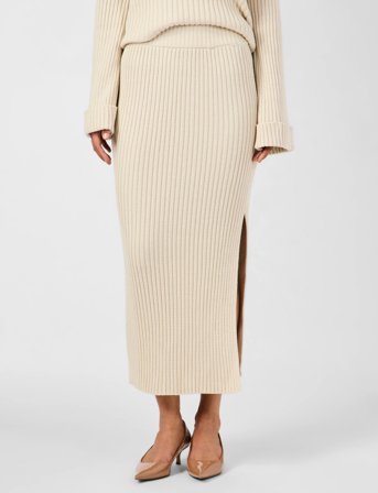 YAS Yasmavi Hw Ankle Knit Skirt - D2D - Cream - XL