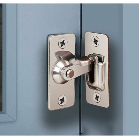 90 graders dør lås lås, rustfritt stål sikkerhetsvinkel lås lås for skyvedør/skyvedør, satin nikkel