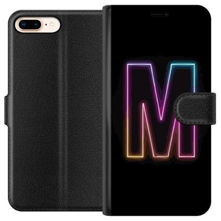 Yhteensopiva Lompakkokotelo Apple Apple iPhone 7 Plus Neonkirjain M värinvaihtuva valotehoste mustaa taustaa vasten, moderni minimalistinen typografi