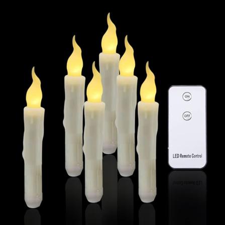 Flammeløse flimmerlys, 1 fjernbetjening, 17 cm elfenben, batteridrevne LED-vindueslys, timer, sæt med 6 flammefri plastlys med vokseffekt (2 cm