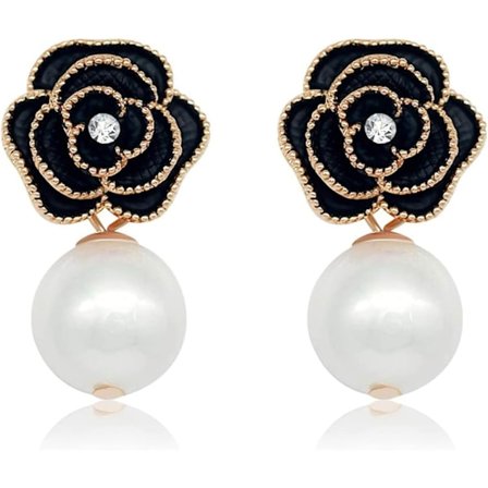 Mode Design Faux Pearl Charm Blomst Dangle Drop Øreringe Studs Til Kvinder