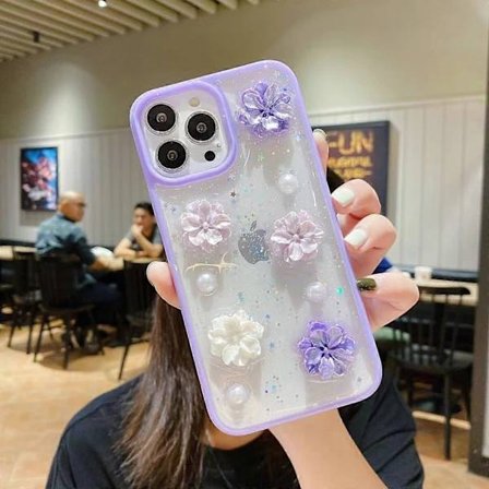 Kompatibel med iPhone 12 mini 3D rose glitter lim TPU mobilskal