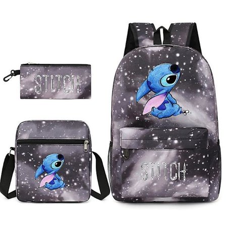 3 stk./sett Stitch Barnehagesekk Tegneserie Stitch Trykk Barnehage Penal gutt Jente Skulderveske Barn Skolesekk Gave