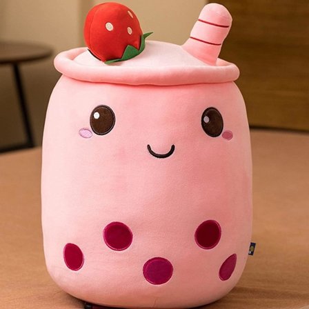 Boba Plysj Perle Melk Te Kopp Plysjpute Søt Tegneserie Boble Fylt Leketøy med Suge Rør