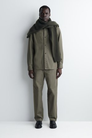 COS Men's Cotton Straight-Leg Trousers in Green