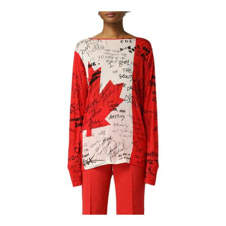 Dsquared2, Maple Leaf Print Long-Sleeve Shirt Czerwony, Kobieta, Rozmiar: S