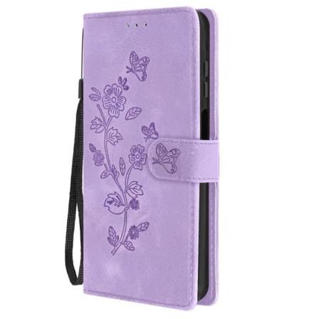 Etui til Samsung Galaxy A15 5G Flower Wallet med håndledsrem Lavendel Lila