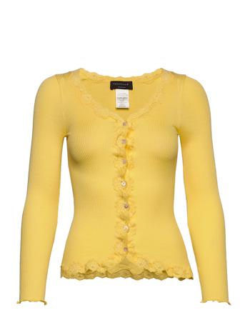 Silk Cardigan W/ Lace Strikkegenser Cardigan Gul Rosemunde