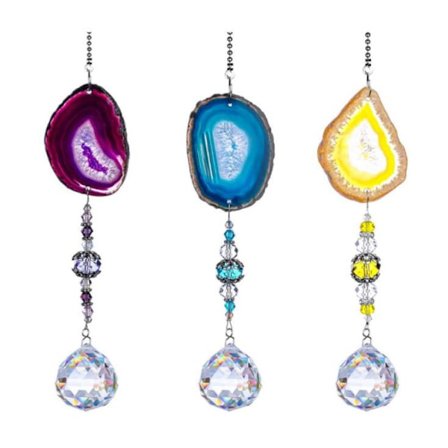3 stk. Solskærm Hængende Krystalkugle med Agatskiver Vindspil Ornamenter Dekoration til Vindue Hjem Have