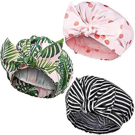 3 stk Dusjhetter for Kvinner, Vanntette Gjenbrukbare Dusjhetter med Sløyfe Satin Bad Hetter Elastisk Kant Turban Dusj Bad Hetter