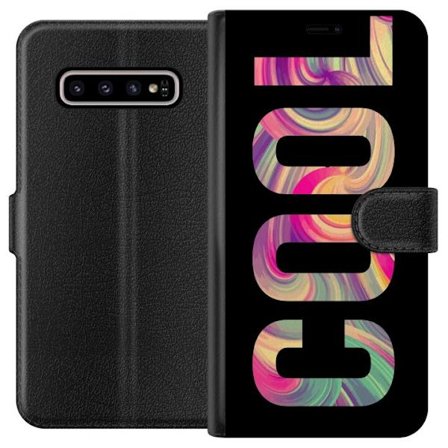 Kompatibel Tegnebogsetui til Samsung Samsung Galaxy S10+ Modern typografisk kunst med ordet LOVE i flydende regnbuefarver mod sort baggrund, der skabe
