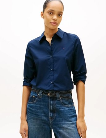 Tommy Hilfiger Cotton Stretch Regular Ls Shirt - Navy - 36