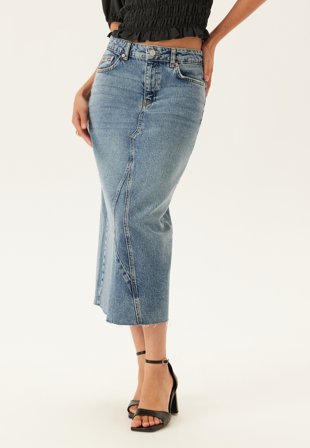 Bubbleroom - Denim Midi Skirt - Medium blue - Kläder