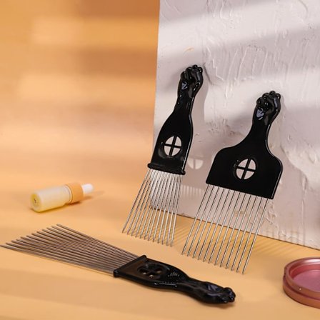 3 stk. Afro-kam i metal - 3 forskellige længder - Afro-plekterkam - hårstylingkam til mænd og kvinder - udredning