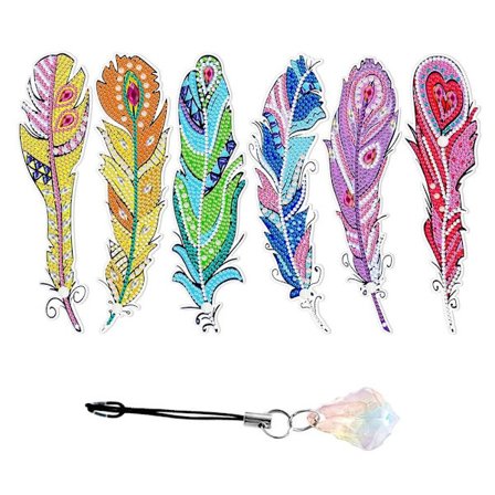 6 STK/Sæt Fjerbogmærke Diamantmaleri Bogmærke 02 02