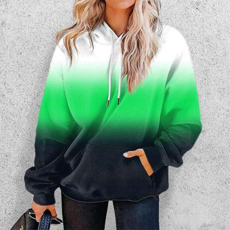 Damer Med Pocket Fleece Sweatshirts Gradient Dragstring Hoodies