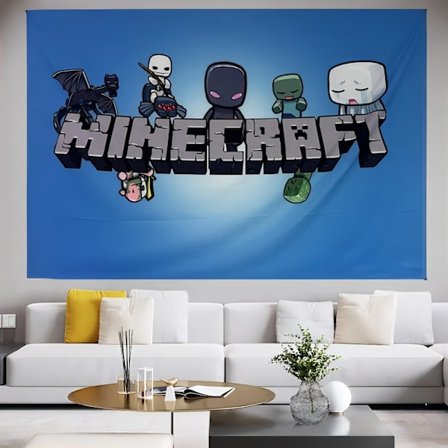 Kuvakudos Minecraft-teemainen syntymäpäiväjuhlakuvakudos kodin tarvikkeet seinälle ripustettava kangas