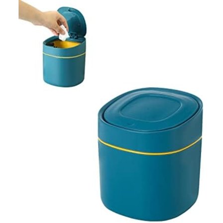 13x13.5x15CM Mini Bordssopbehållare med Lock Liten Soppåse för Badrum Kökskontor Sovrum, Blå