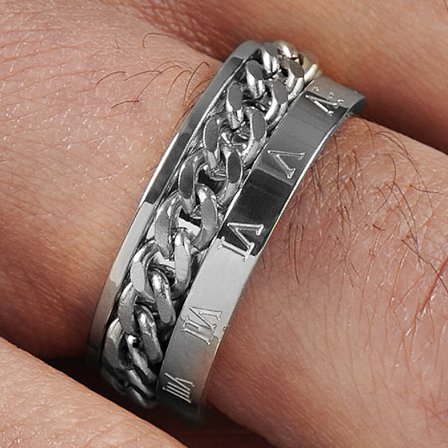 Silver-Tone Roman Chain Ring for Men - Steel rings