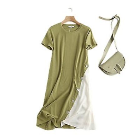 Delad Färg Blandad Over-the-knee T-shirt Klänning Och Kortärmad Klänning