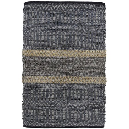 Nahkainen raidallinen lattiamatto, 60x90cm, harmaanbeige