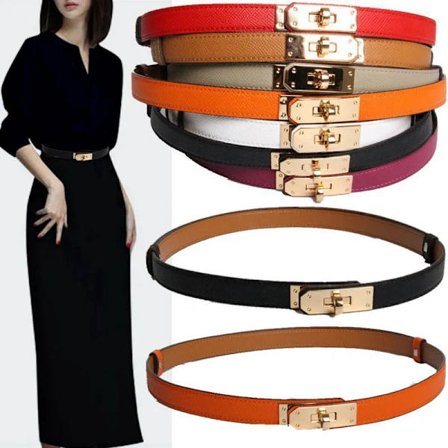 New Luxury Brand High Quality Women Real Leather 1.6cm Width Belts Golden Lock Buckle Dress Jeans Sweater Waistband Belt