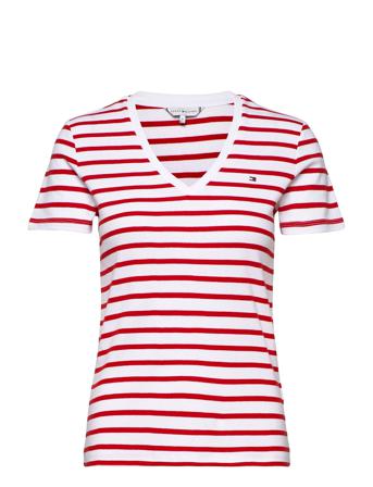 Slim Stripe V-Nk Top Ss Patterned Tommy Hilfiger