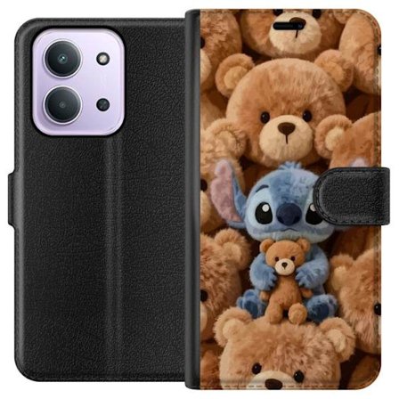 Kompatibel Tegnebogsetui til Xiaomi Redmi 15C Stitch omgivet af brune teddybjørne med en lille teddybjørn i armene i en sød og hyggelig kawaii-design